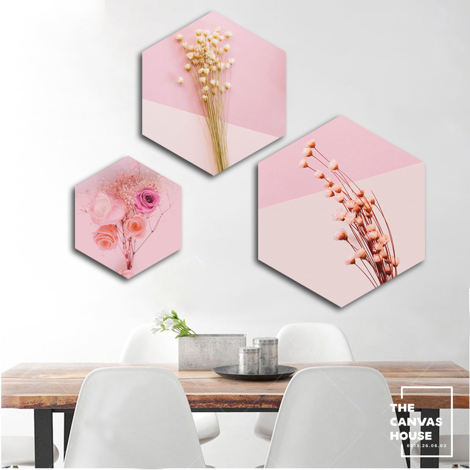 Canvas-Painting-Nordic-Prints-Romantic-Aesthetic-Pink-Roses-Poster-Hexagon-Modular-Wall-Art-Fashion-Wedding-Home
