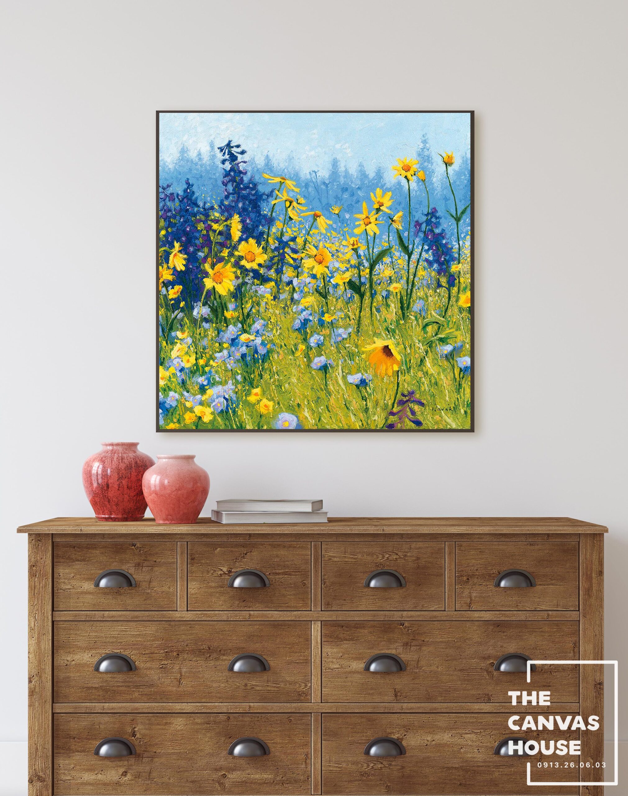 Farmhouse,Entryway.,Wooden,Dresser,Near,White,Wall.,Frame,Mockup.,Black